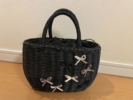 TOCCA Straw Basket Bag Black Woven Handbag Purse Small Size Bow MBc0039 - $1,516.17 MXN