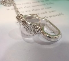 Floating heart necklace made from a vintage spoon, valentine, anniversary, wedd - £25.28 GBP