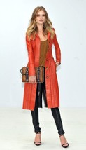 Party Lambskin  Leather Red Stylish Long Designer Trench Coat Women Halloween - £132.43 GBP+