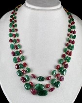Natural Zambian Emerald Burma Ruby Long Beads 587 Cts 18K Gold Antique Necklace - £24,693.21 GBP