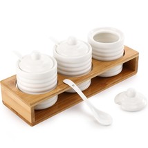 3 Pack Porcelain Condiment Jar With Lid And Spoon, Ceramic Salt And Pepp... - £27.14 GBP