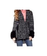 Women&#39;s Winter Wool black fur Cowl-Hood Cardigan Sweater coat jacket plu... - $98.99