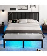 Marco Cama Con Plataforma Cabecero Respaldo Tapizado Queen con carga USB... - $260.09 CAD