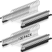 100 Packs Pant Hangers With Clips Adjustable Metal Pants Bulk Hanger Ski... - $113.99