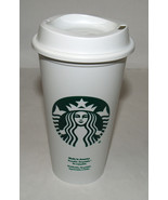 STARBUCKS Reusable White Plastic Cup Tumbler with Lid - Green Mermaid Logo - $7.59