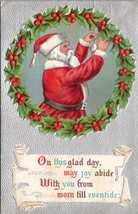 Christmas Santa Claus in Hollyberry Wreath and Poem c1910 Postcard Y3 - £6.23 GBP
