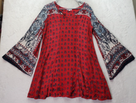 Patrons of Peace Boho Dress Women Size Small Red Floral Lined Long Sleeve V Neck - £19.91 GBP