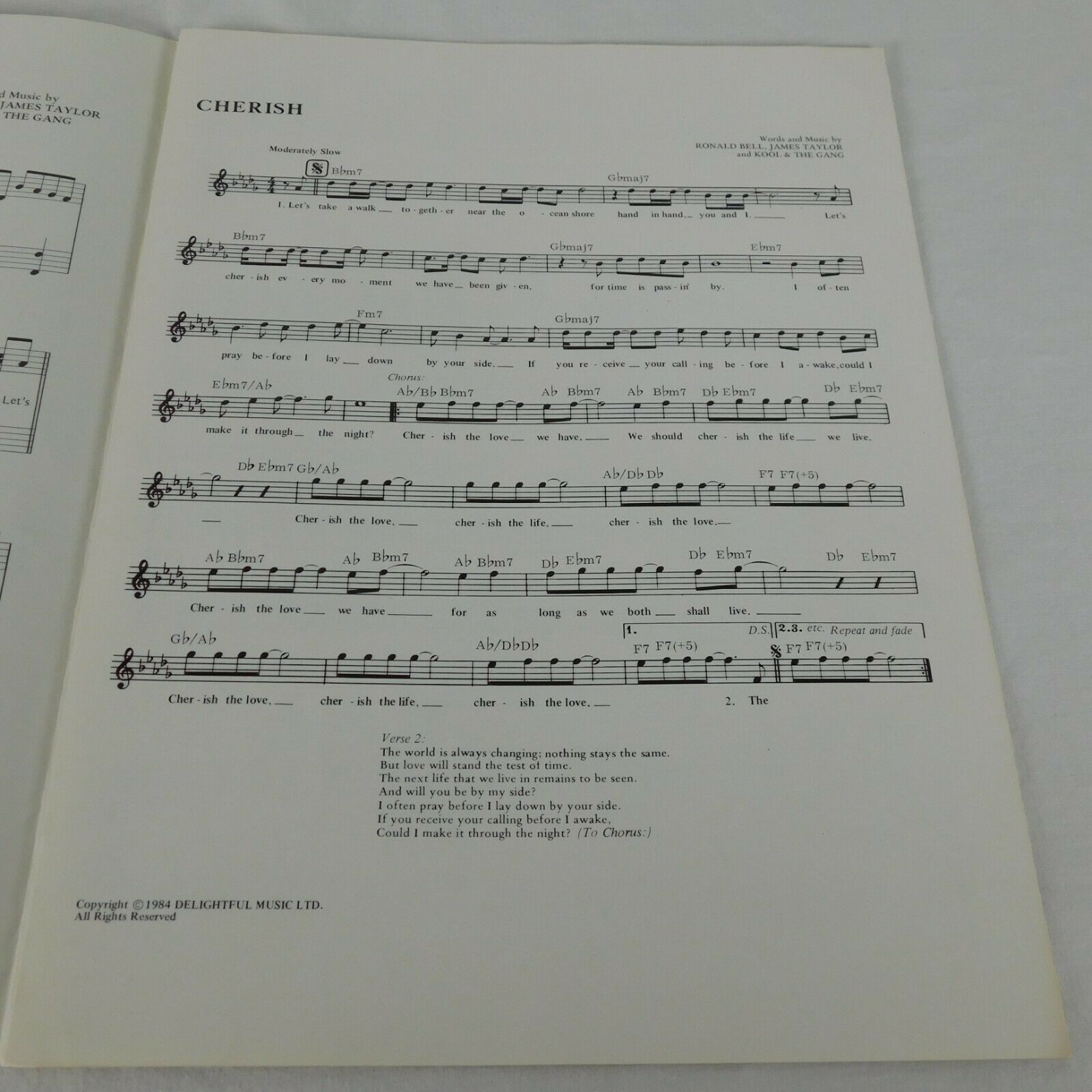 Cherish Sheet Music Kool The Gang Piano Lyrics Vocals Chords 1984 R B
