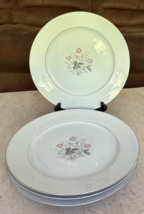 Vintage Royal Crest Fine China&quot;Elegance&quot; Set 4 Dinner Plates Platinum Tr... - $27.26 CAD