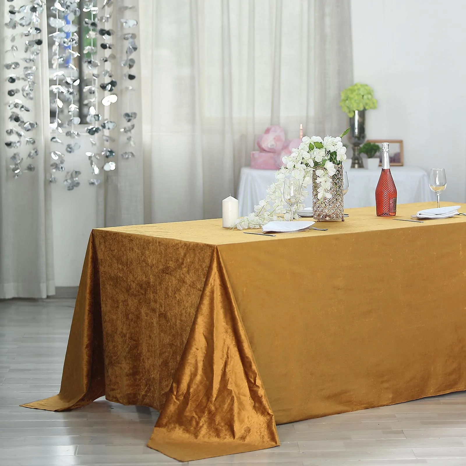 Gold - 90&quot; x 156&quot; Premium Velvet Rectangle Tablecloth Wedding Party - £68.02 GBP