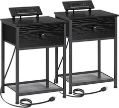 Amhancible Black Nightstands Set Of 2, Slim Side Table With Storage Draw... - $64.92