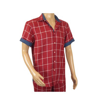 Men INSERCH premium Soft Cool Linen  2pc Walking Leisure suit 7098 Red Plaid image 4