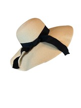 Womens Beach Sun Straw Hat Cream UV UPF50 Travel Foldable Brim Black Ribbon - $22.24