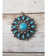Vintage Pendant - Silver Tone &amp; Turquoise Tone 1.5&quot; - No Chain Included - £11.79 GBP