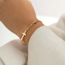 Cubic Zirconia &amp; 18K Gold-Plated Cross Charm Bracelet - £10.38 GBP