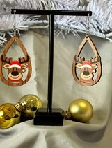 Adorable Rudolph lightweight fashionable wooden Holiday Earrings - £4.70 GBP