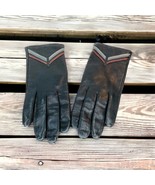 Ladies Vintage Black Leather Stripes Driving Gloves 6 1/2 Italy - $31.37 CAD