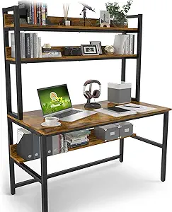 Computer Desk With Hutch &amp; Shelves, 47In Wide Desk With Bookshelf, 47W X... - £259.30 GBP