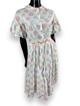 Vtg 60s Eye-Ful Swiss Dot Pastel Floral Belted Dress Lace Trim Buttons Sz 34 - £28.88 GBP