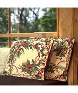 Vintage Holiday Christmas Needlepoint Throw Pillows Red Velvet backside ... - £21.43 GBP