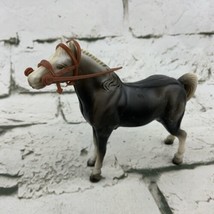 Vintage Plastic Horse Made In Hong Kong 2164 Black White Brown Reigns - $11.88