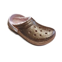 CROCS Baya Glitter Lined Clog K Lightweight Slip On Clogs Sz J4 Shoes Gold Pink - £44.39 GBP