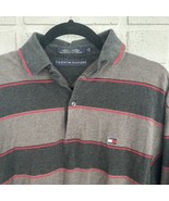 Vintage Tommy Hilfiger Long Sleee Polo Grey Red Striped Mens Small - £14.74 GBP