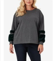 Jessica Simpson Womens Size 2X Gray Long Sleeve Faux Fur Trim Sweatshirt NEW - £19.38 GBP