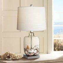 Coastal Table Lamp Clear Glass Sea Shells White 12&quot; X 21.75&quot; Modern Cont... - £130.32 GBP