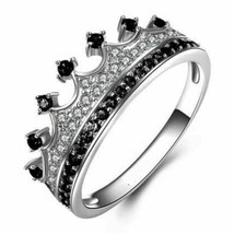 1.40C Round Cut Black Onyx 925 Sterling Silver Engagement Valentine&#39;s Crown Ring - £86.65 GBP