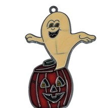 Vintage Ghost With Pumpkin Suncatcher Stained Glass Window Decor Taiwan 4&quot; - $12.99