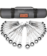  22 Pc SAE &amp; Metric Ratcheting Wrench Set Long Pattern 72-Tooth CR-V Steel - $85.30