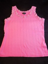 WOMENS SLEEVELESS CASUAL SHIRT Pink Size Medium LACE NECKLINE by BYDESIGN - £6.99 GBP