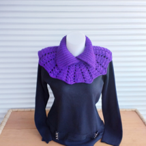 Knitted collar scarf women, crochet neck purple warmer, handmade knit co... - £24.41 GBP