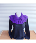 Knitted collar scarf women, crochet neck purple warmer, handmade knit co... - £24.74 GBP