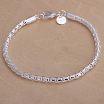 Square Link Chain Cable Bracelet Sterling Silver 7.5 Inch - £7.39 GBP