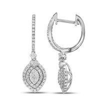 14k White Gold Womens Round Diamond Double Oval Frame Dangle Earrings 1.... - £1,015.61 GBP