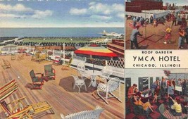 YMCA Hotel Roof Garden Chicago Illinois linen postcard - £3.87 GBP
