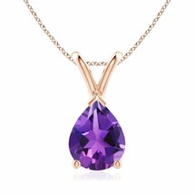 V-Bale Amethyst Solitaire Pendant in 14K Rose Gold (Grade- AAAA, Size- 9x7MM) - £364.32 GBP