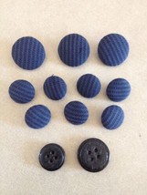 Vtg Lot of 12 Mid Century Navy Blue Textured Cloth Covered Shank Buttons - $12.99