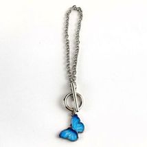 Butterfly Pendant Bracelet Sky Blue Women Toggle Clasp Charm Statement Jewelry image 3