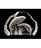 Solid Glass Paperweight, Carved &amp; Frosted Art, 2 Jumping Dolphins In Ice... - $19.55