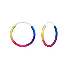 Rainbow 925 Silver 16 mm Hoop Earrings with Colorful Epoxy - £10.95 GBP