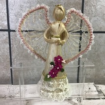 Straw Wicker Christmas Tree Topper Angel Rustic Simple Pink - £9.35 GBP