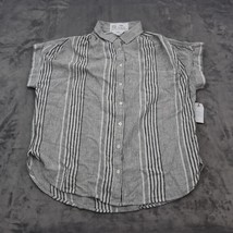 Time and Tru Shirt Womens M Gray Microstripe Short Roll Cuff Button Up Top - £20.08 GBP