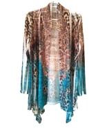 Cover Charge Peacock Blue Leopard Brown Kimono XL Long Sleeve Blouse - £80.12 GBP