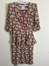 Vintage Amy-Deb Belted Red Floral Midi Dress Woman’s Size 8 - €30,30 EUR