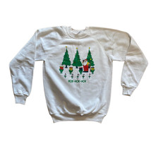 Vintage Christmas Sweater Crew Neck Medium 38-40 Sweatshirt Santa White - $25.60