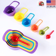 6 Pcs Plastic Colorful Measuring Cup And Spoon Set Stackable - Colors May Vary - £6.21 GBP