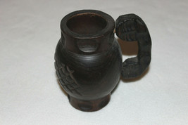 Vintage Hand Crafted Wood Handled Mug Crosshatch Thumbprint 5 ½” Tall - £5.59 GBP
